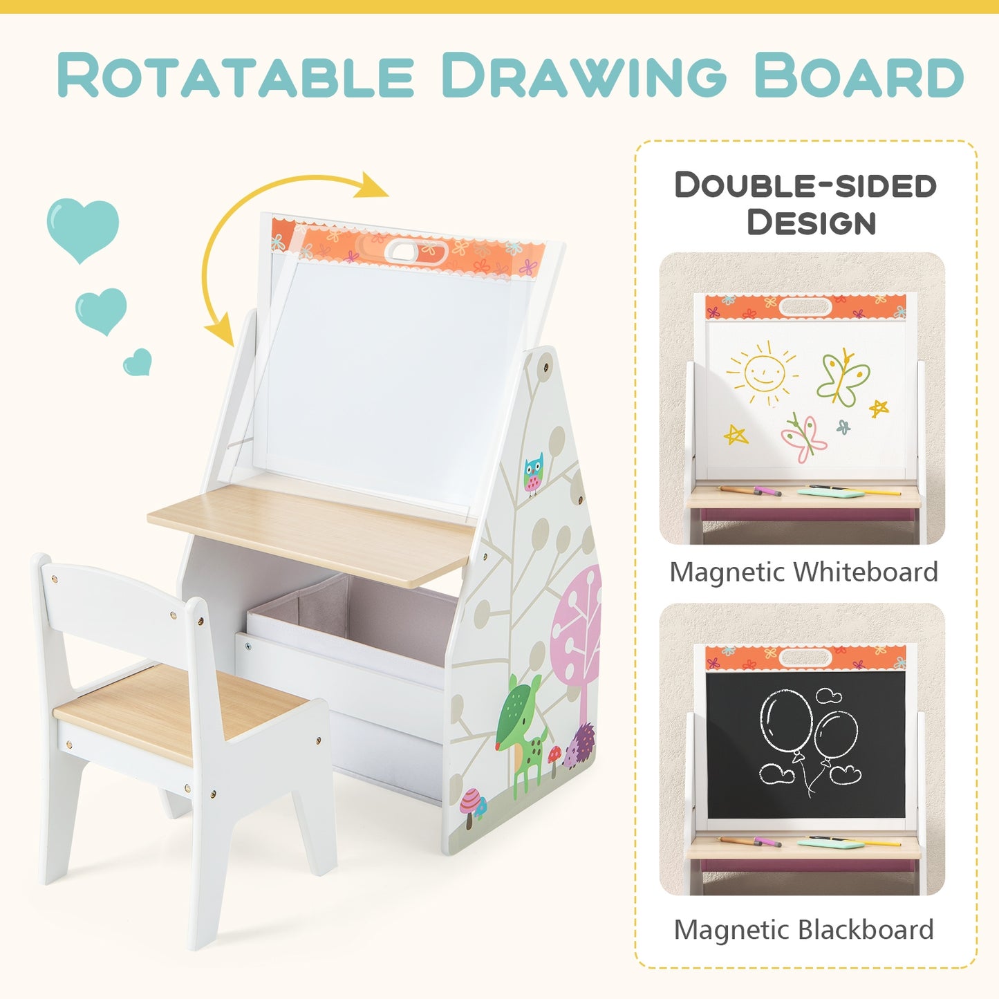 3 in 1 Kids Easel and Play Station Convertible with Chair and Storage Bins, White Art Easels at Gallery Canada