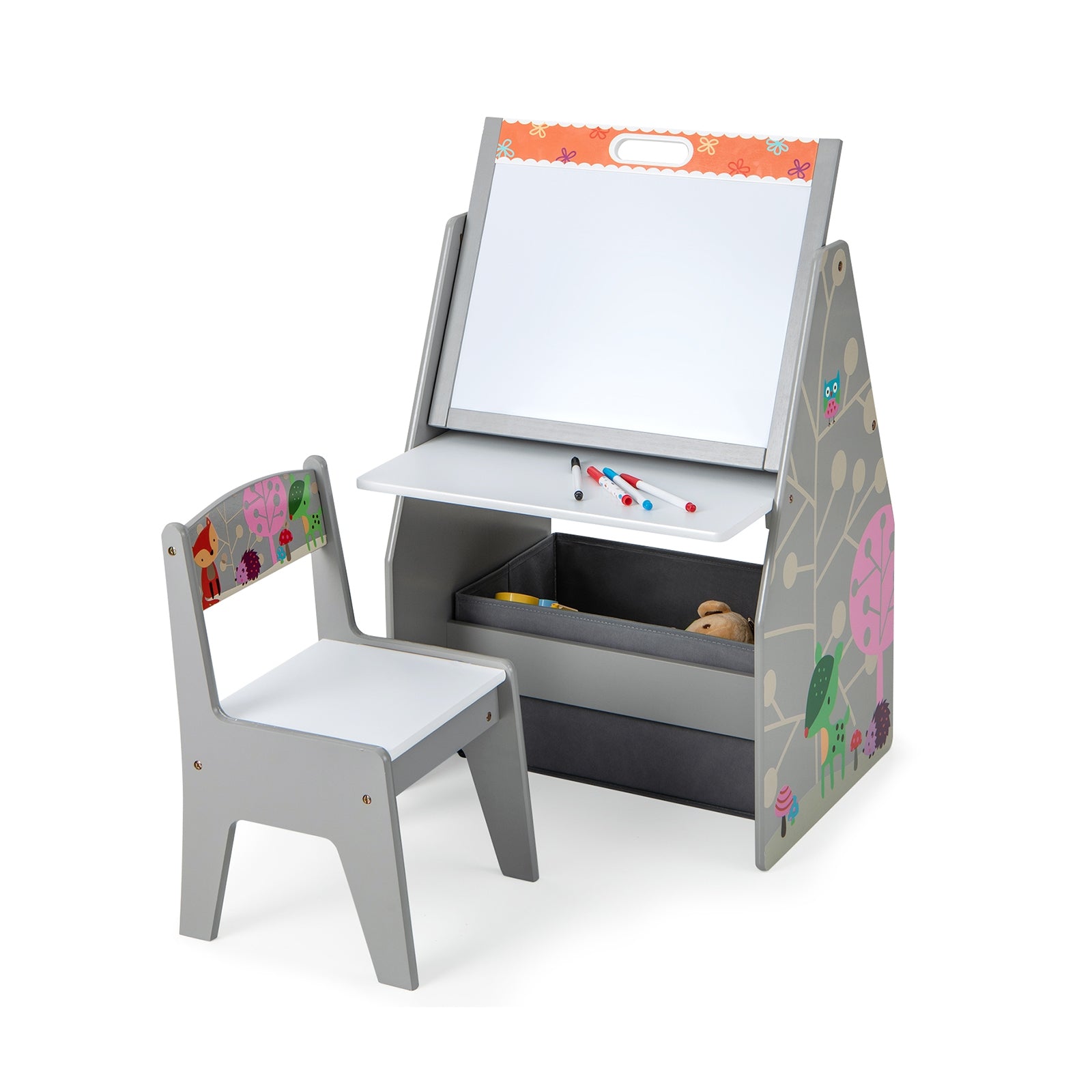3 In 1 Kids Easel Play Station With Chair, Storage Bins, Gray Art Easels at Gallery Canada