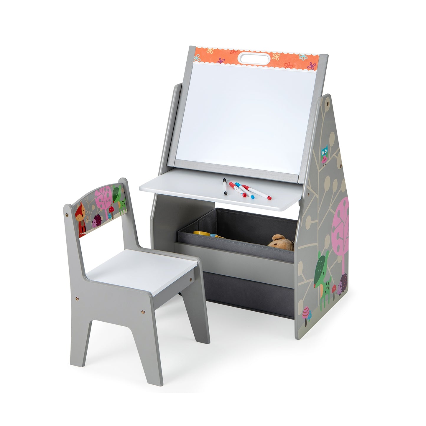 3 In 1 Kids Easel Play Station With Chair, Storage Bins, Gray Art Easels at Gallery Canada