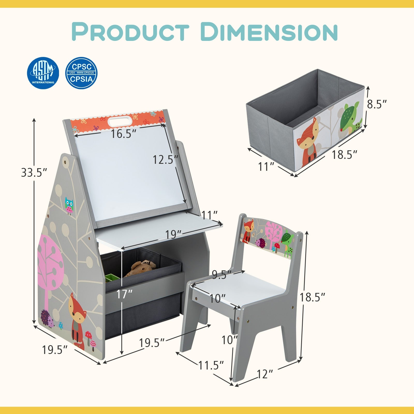 3 in 1 Kids Easel and Play Station Convertible with Chair and Storage Bins, Gray Art Easels at Gallery Canada