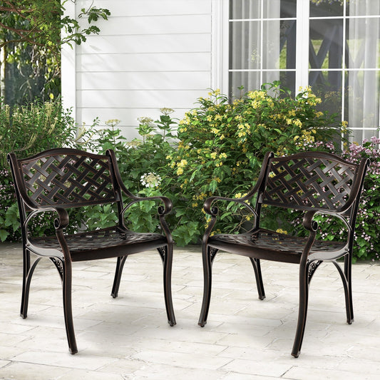 Cast Aluminum Patio Chairs Set of 2 Dining Chairs with Armrests Diamond Pattern, Bronze - Gallery Canada