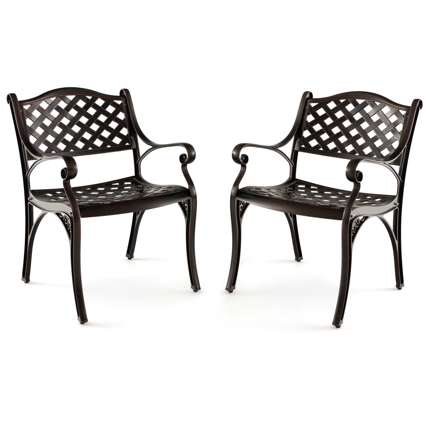 Cast Aluminum Patio Chairs Set of 2 Dining Chairs with Armrests Diamond Pattern, Bronze Patio Dining Chairs Bronze at Gallery Canada