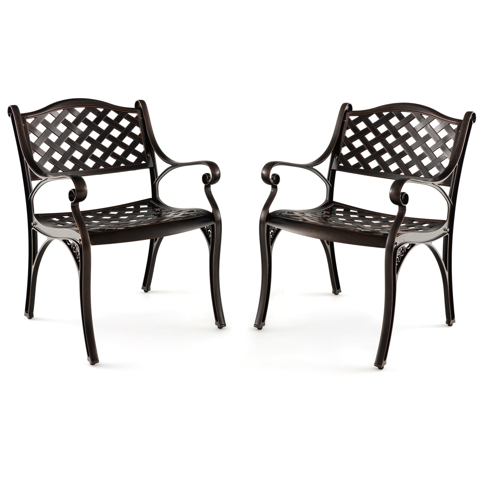 Cast Aluminum Patio Chairs Set of 2 Dining Chairs with Armrests Diamond Pattern, Bronze Patio Dining Chairs at Gallery Canada