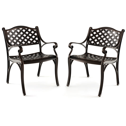 Cast Aluminum Patio Chairs Set of 2, With Armrests Diamond Pattern, Bronze Patio Dining Chairs Bronze at Gallery Canada