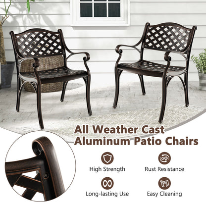 Cast Aluminum Patio Chairs Set of 2 Dining Chairs with Armrests Diamond Pattern, Bronze Patio Dining Chairs at Gallery Canada