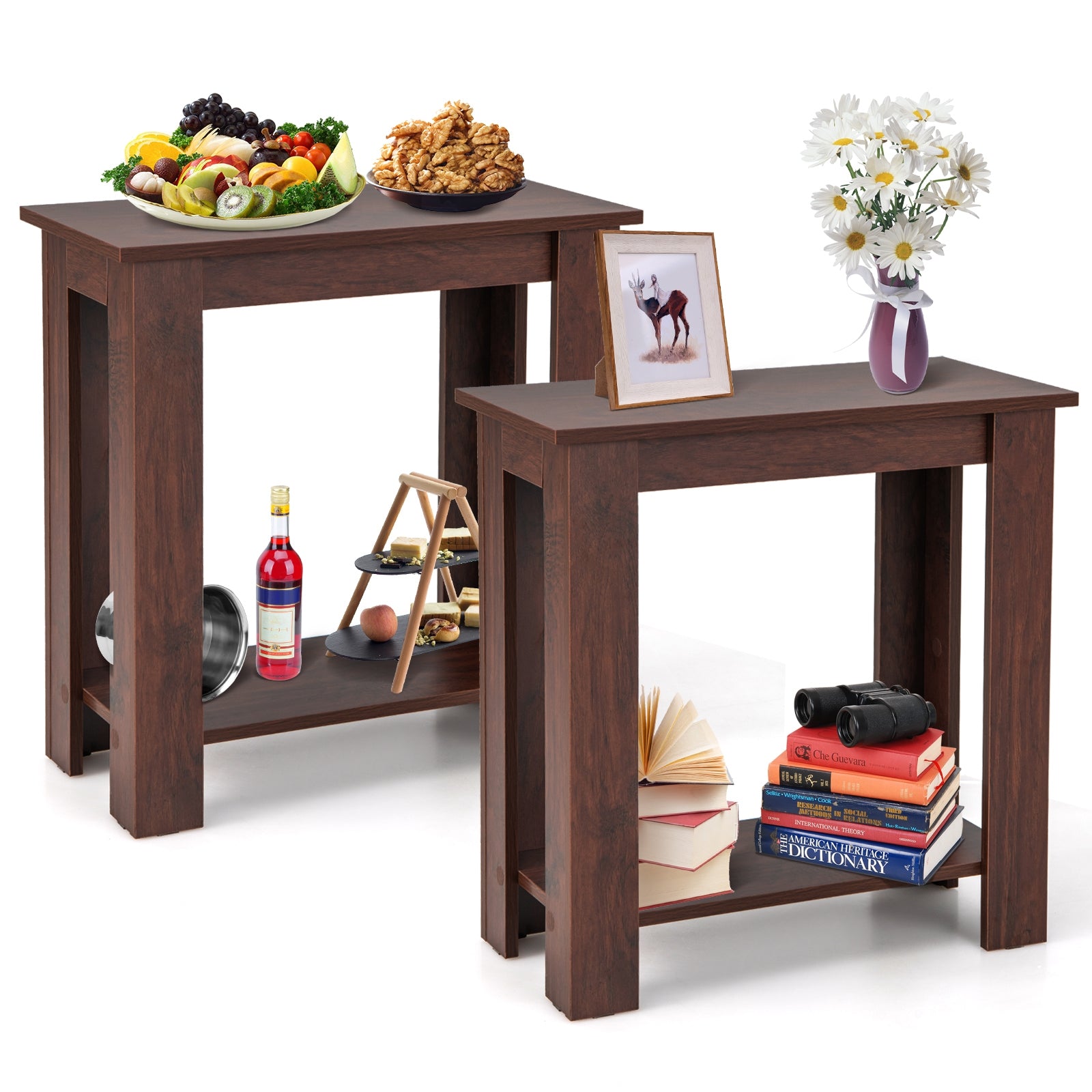 2-Tier Modern Compact End Table with Storage Shelf, Brown End & Side Tables at Gallery Canada
