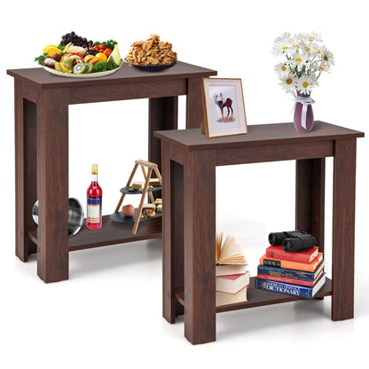 2-Tier Modern Compact End Table with Storage Shelf, Brown End & Side Tables at Gallery Canada