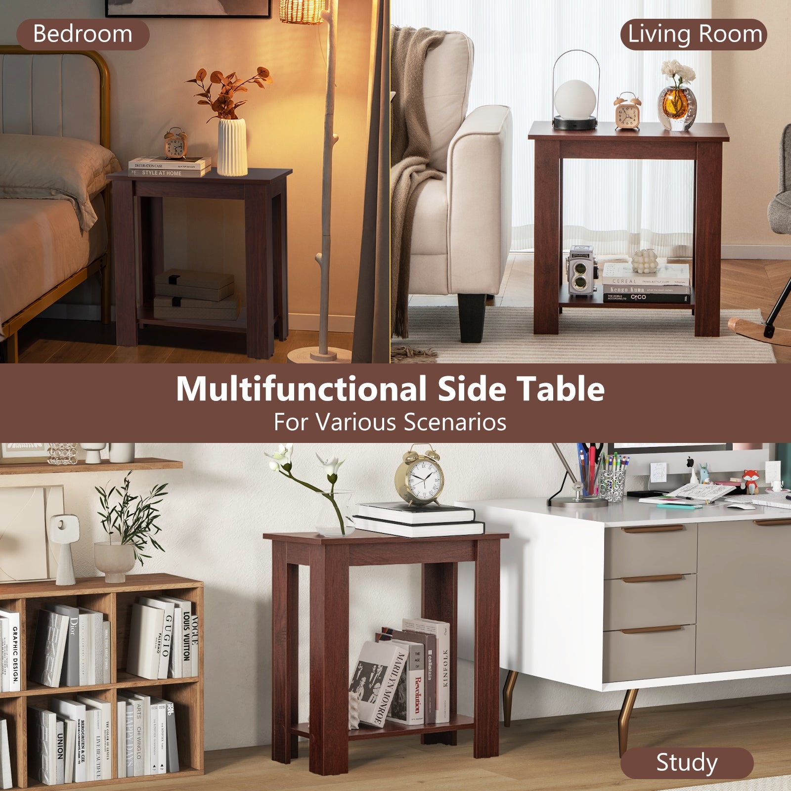 2-Tier Modern Compact End Table with Storage Shelf, Brown End & Side Tables at Gallery Canada