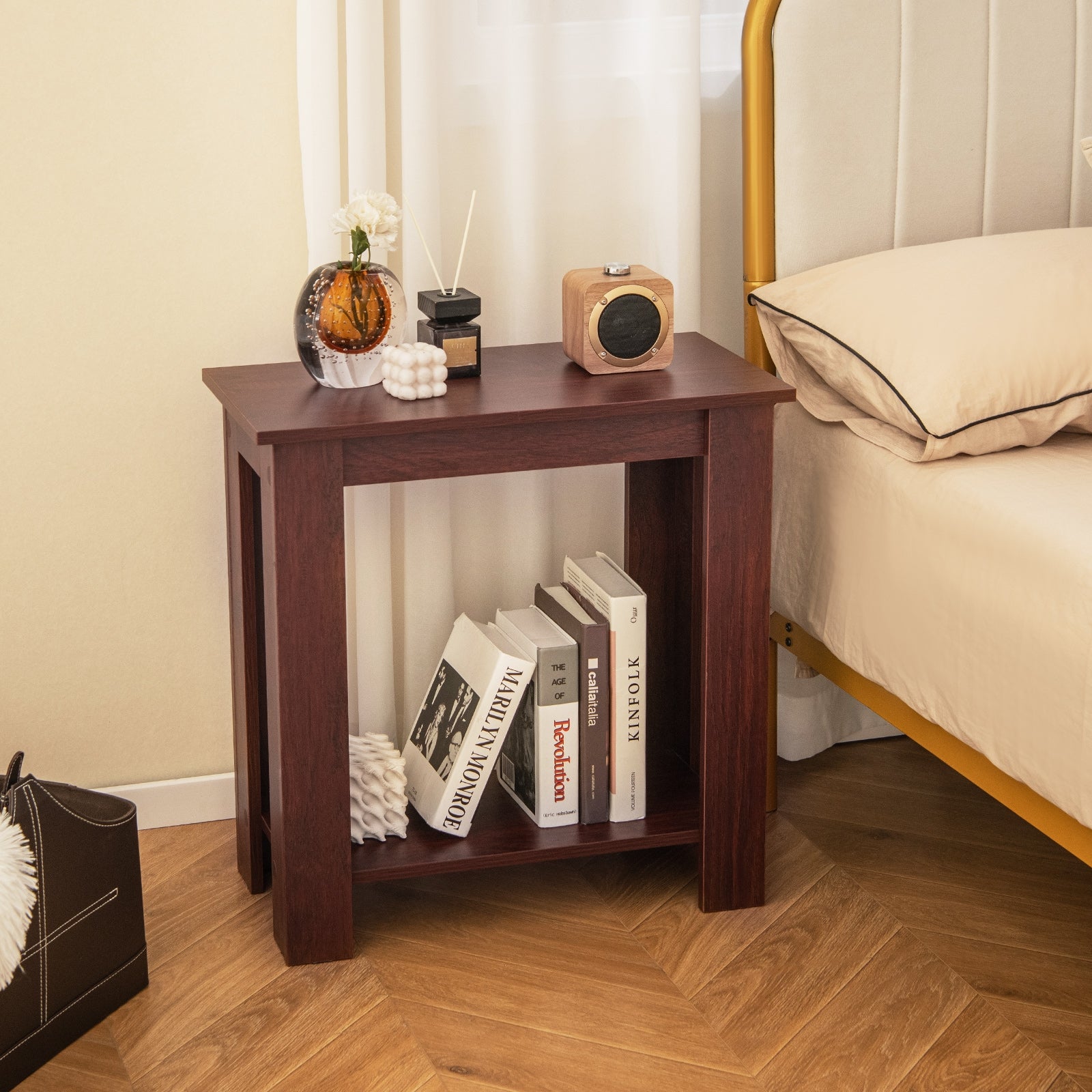 2-Tier Modern Compact End Table with Storage Shelf, Brown End & Side Tables at Gallery Canada