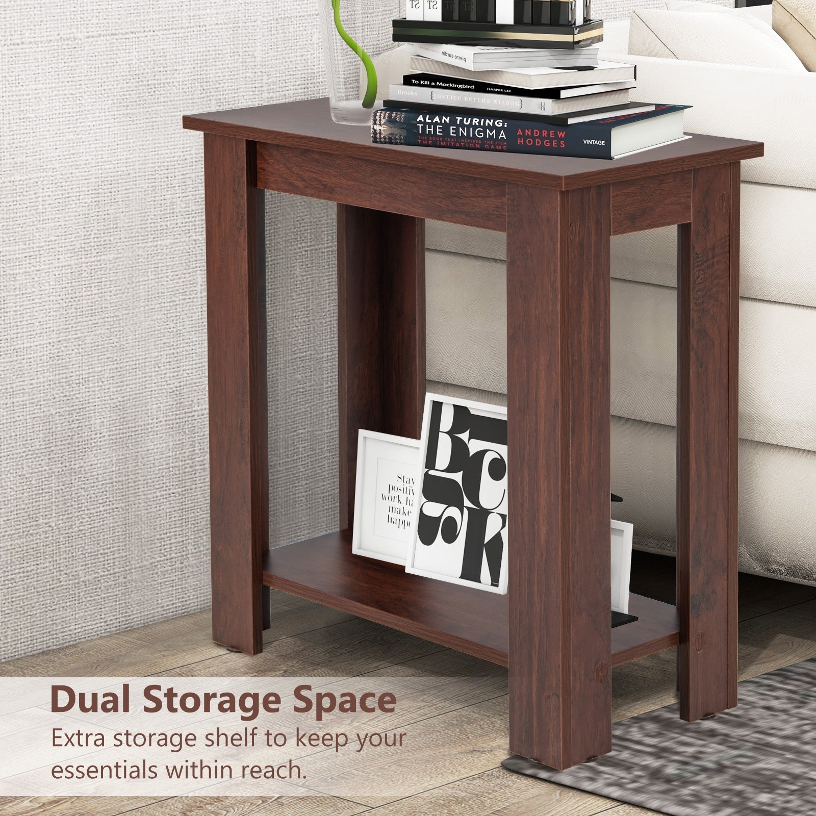 2-Tier Modern Compact End Table with Storage Shelf, Brown End & Side Tables at Gallery Canada