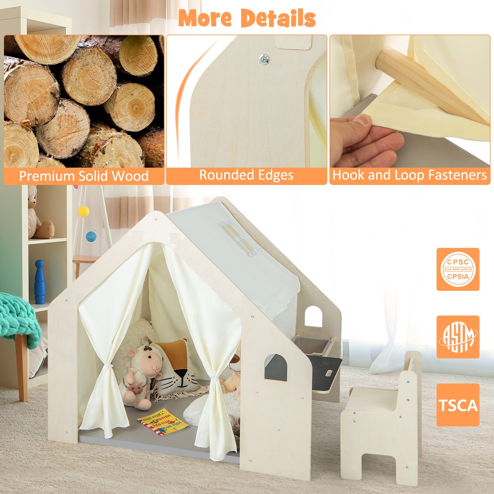 Montessori Style Indoor Playhouse with Storage Bin and Floor Mat for Toddlers Aged 2-6 Years Old, Beige Play Tents & Playhouse at Gallery Canada