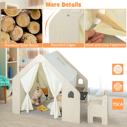 Montessori Style Indoor Playhouse with Storage Bin and Floor Mat for Toddlers Aged 2-6 Years Old, Beige Play Tents & Playhouse at Gallery Canada