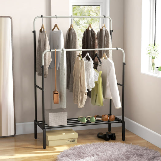 Double Rod Clothes Garment Rack with Adjustable Heights, Silver - Gallery Canada