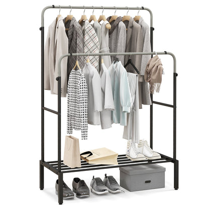 Double Rod Clothes Garment Rack with Adjustable Heights, Silver