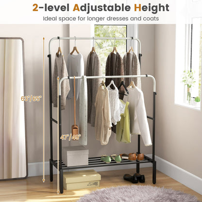 Double Rod Clothes Garment Rack with Adjustable Heights, Silver