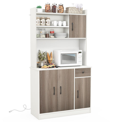71 Inch Kitchen Pantry Storage Cabinet Buffet Sideboard with Built-in Charge Station, White