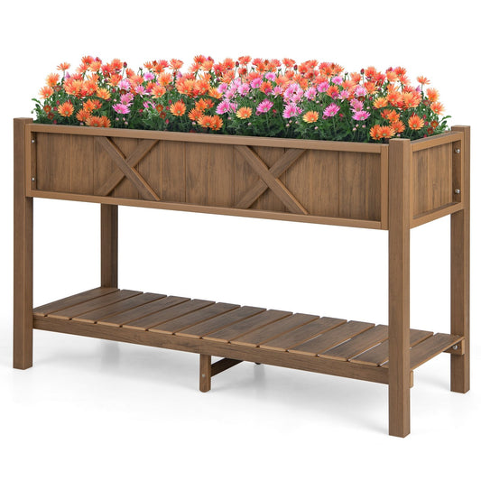 Poly Wood Elevated Planter Box with Legs Storage Shelf Drainage Holes, Coffee - Gallery Canada
