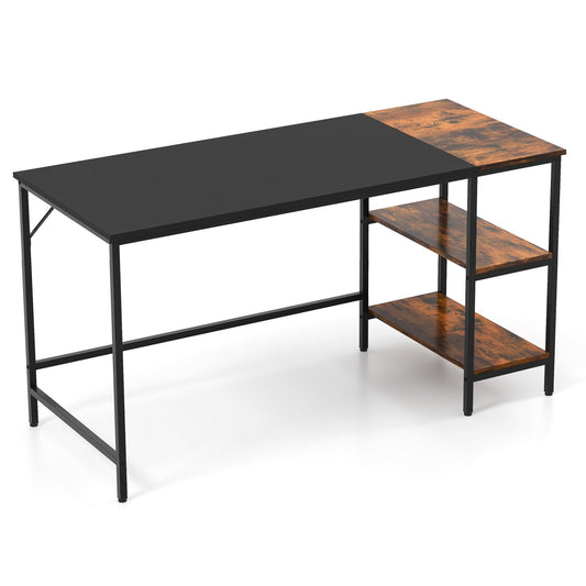 55" Modern Industrial Style Study Writing Desk with 2 Storage Shelves, Black - Gallery Canada