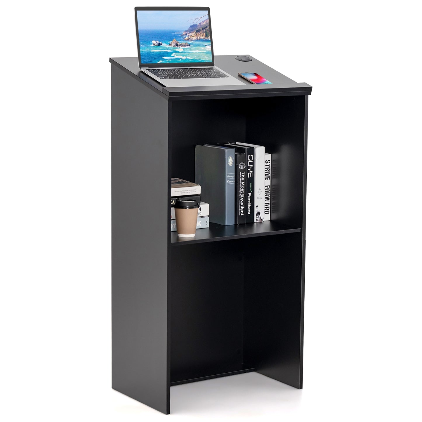 Wooden Floor Standing Podium Speaking Lectern, Black Laptop Tables & Printer Stands at Gallery Canada