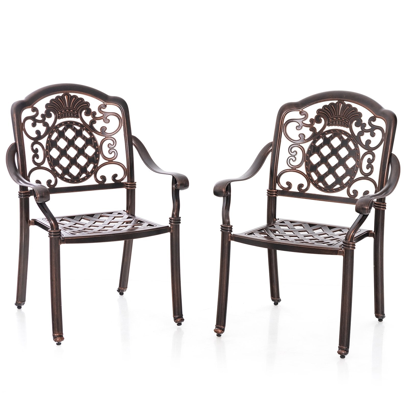 Patio Cast Aluminum Dining Chairs Set of 2 Metal Armchairs Stackable, Copper Patio Dining Chairs Copper at Gallery Canada