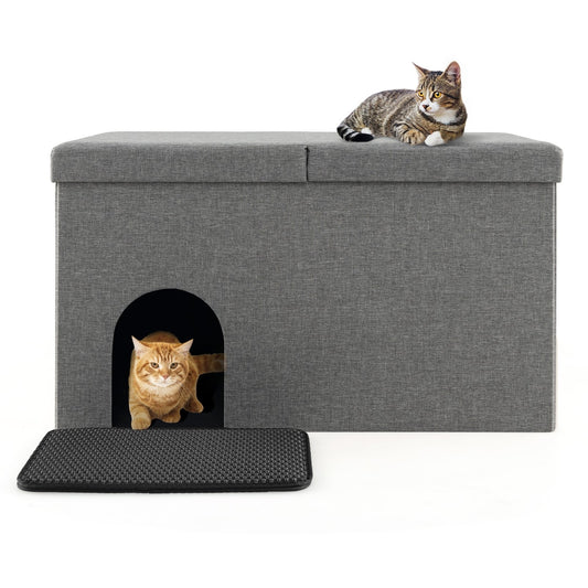 Cat Litter Box Enclosure Hidden Furniture with Urine Proof Litter Mat, Gray - Gallery Canada