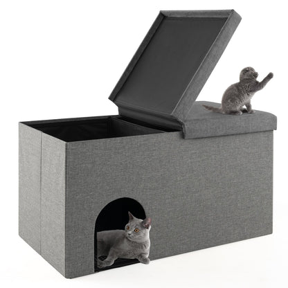 Cat Litter Box Enclosure Hidden Furniture with Urine Proof Litter Mat, Gray