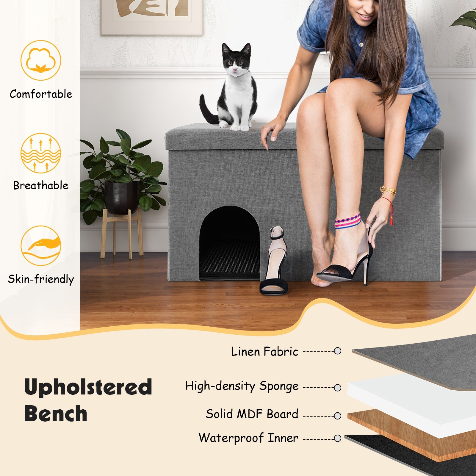 Cat Litter Box Enclosure, Urine Proof Litter Mat, Gray Cat Houses at Gallery Canada