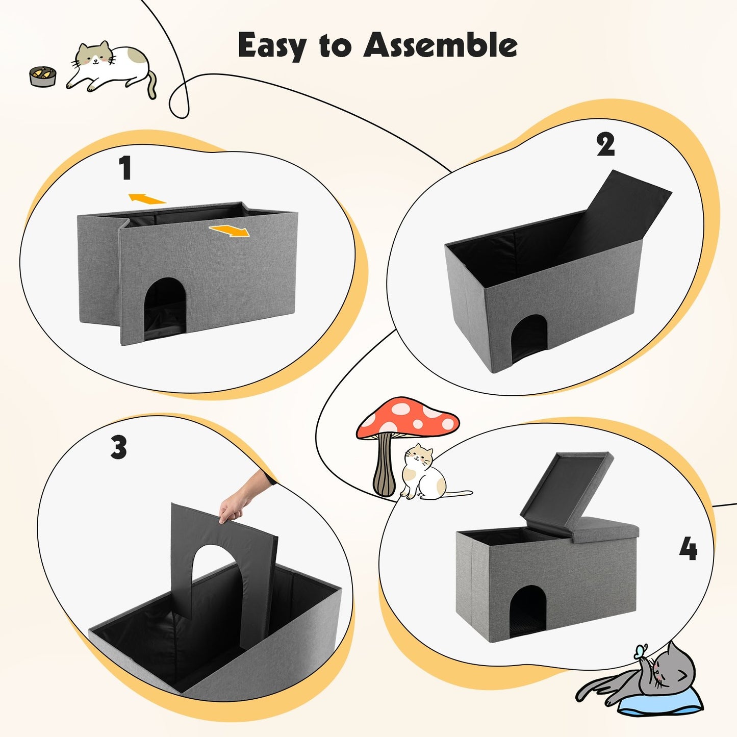 Cat Litter Box Enclosure Hidden Furniture with Urine Proof Litter Mat, Gray