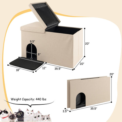 Cat Litter Box Enclosure Hidden Furniture with Urine Proof Litter Mat, Beige