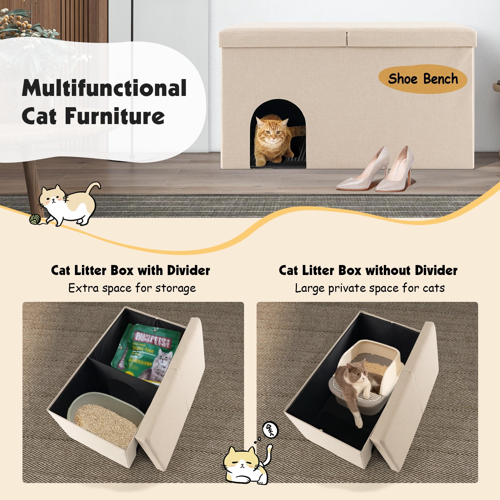 Cat Litter Box Enclosure, Urine Proof Mat, Beige Cat Houses at Gallery Canada