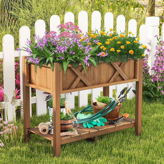HIPS Raised Garden Bed Poly Wood Elevated Planter Box, Coffee - Gallery Canada