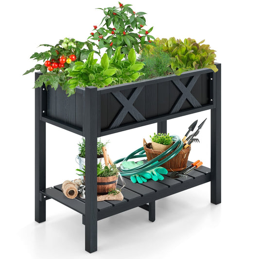 Raised Garden Bed, Elevated Planter Box, Poly Wood, Black