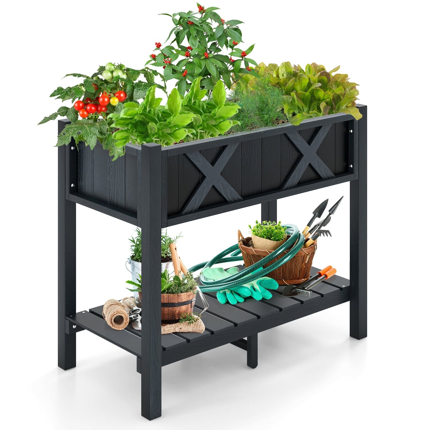 Raised Garden Bed, Elevated Planter Box, Poly Wood, Black Raised Garden Beds Black at Gallery Canada