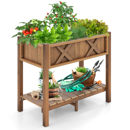 HIPS Raised Garden Bed Poly Wood Elevated Planter Box, Coffee