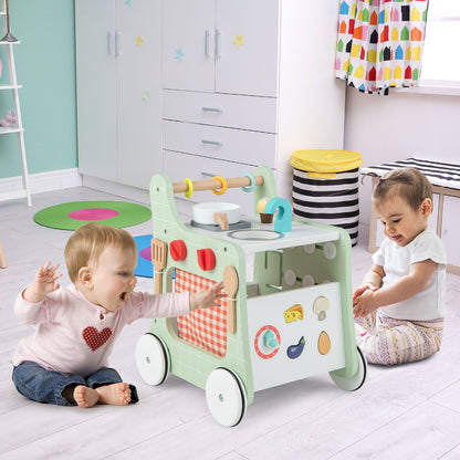 6-in-1 Wooden Baby Stroller with Play Kitchen for Kids Over 12 Months, Green Baby Walkers at Gallery Canada