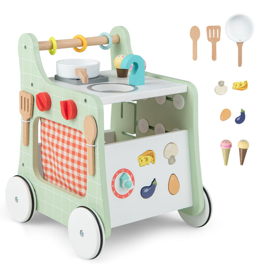 6-in-1 Wooden Baby Stroller With Play Kitchen, Green Baby Walkers Green at Gallery Canada