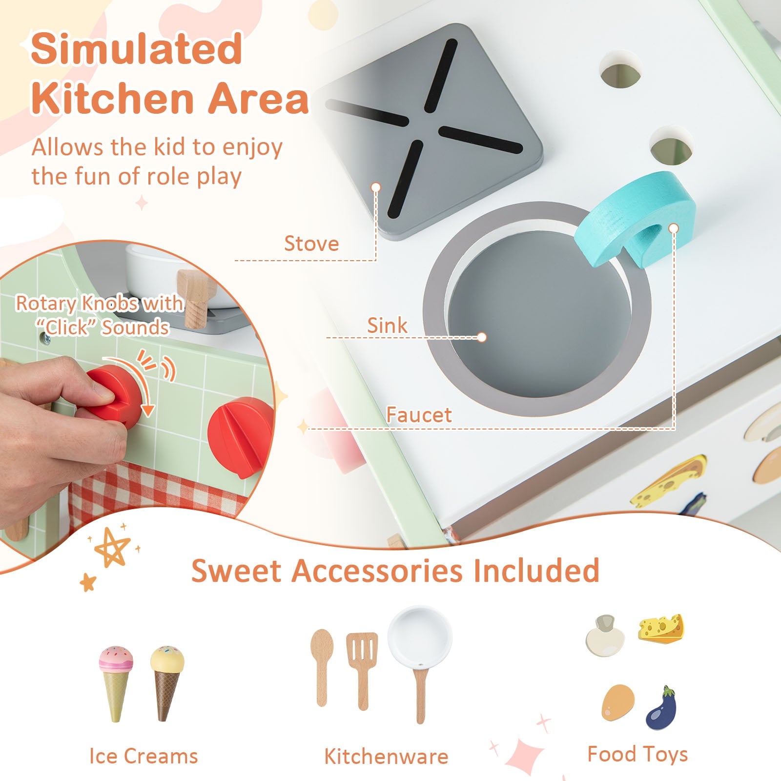 6-in-1 Wooden Baby Stroller with Play Kitchen for Kids Over 12 Months, Green Baby Walkers at Gallery Canada