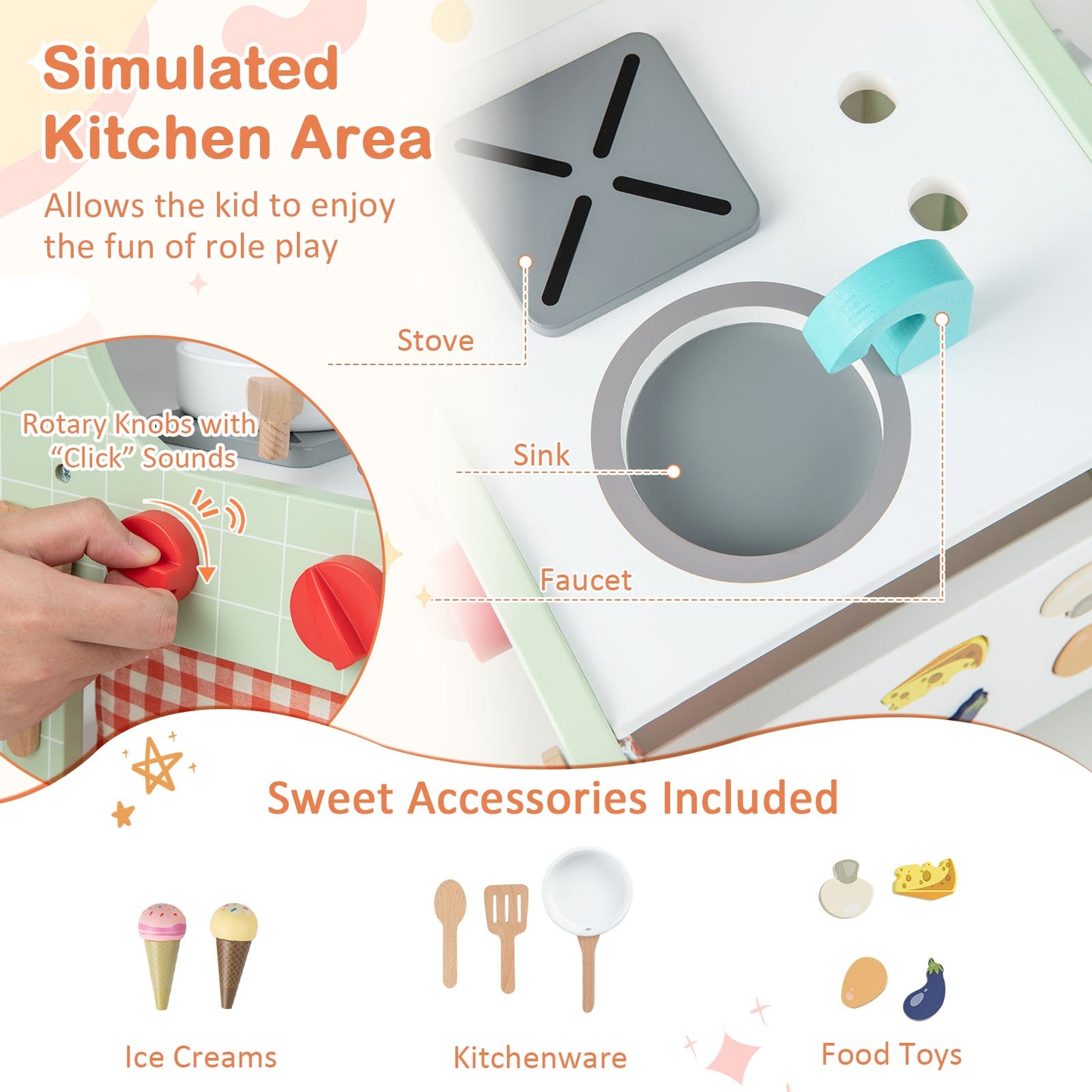 6-in-1 Wooden Baby Stroller with Play Kitchen for Kids Over 12 Months, Green Baby Walkers at Gallery Canada