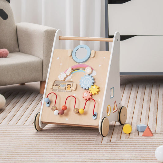 Wooden Baby Walker with Multiple Activities Center for Over 1 Year Old, White - Gallery Canada