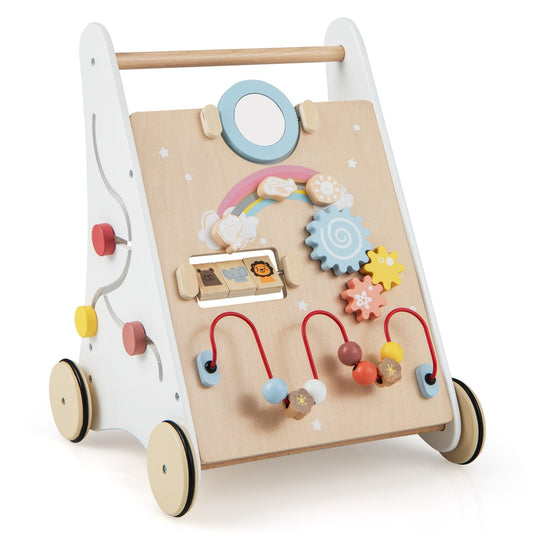 Wooden Baby Walker with Multiple Activities Center for Over 1 Year Old, White