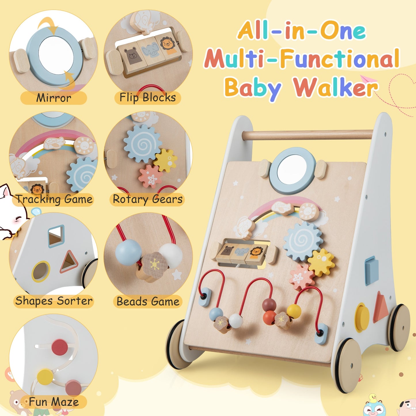 Wooden Baby Walker with Multiple Activities Center for Over 1 Year Old, White Baby Walkers at Gallery Canada