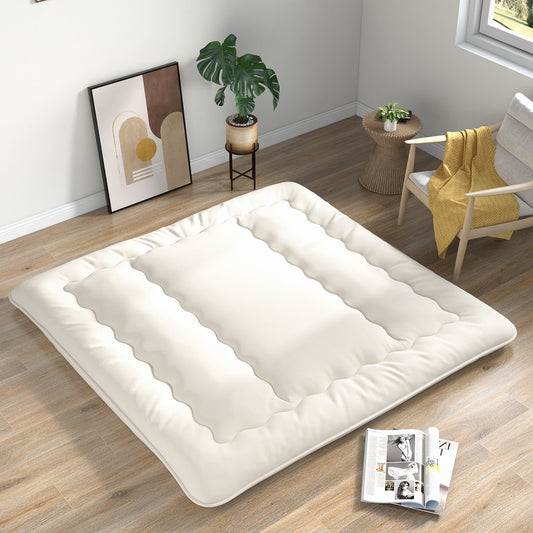 Queen/King/Twin/Full Futon Mattress Floor Sleeping Pad with Washable Cover Beige-King Size, Beige - Gallery Canada