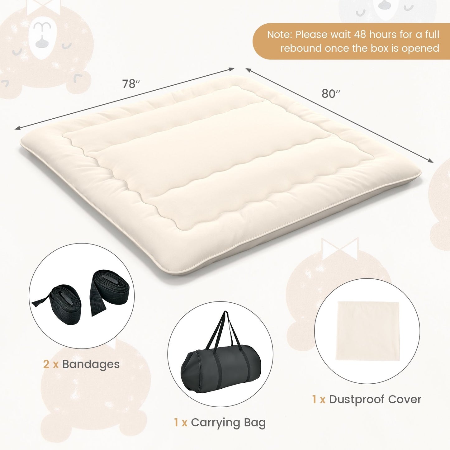 Queen/King/Twin/Full Futon Mattress Floor Sleeping Pad with Washable Cover Beige-King Size, Beige