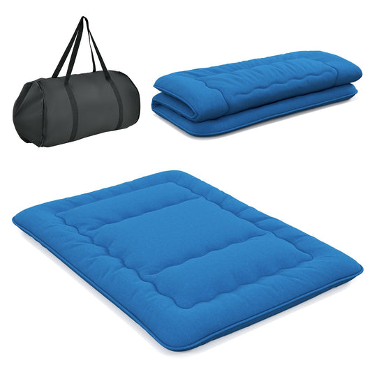 Foldable Futon Mattress with Washable Cover and Carry Bag for Camping Blue-Queen Size, Blue