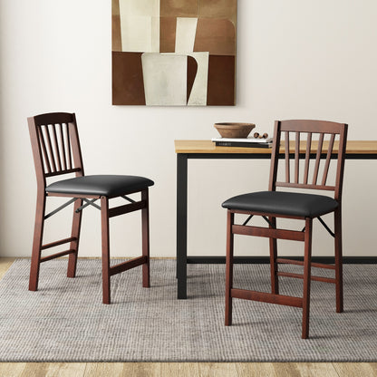 Folding Counter Height Chairs, Set of 2, Padded Seat, Brown Bar Stools at Gallery Canada