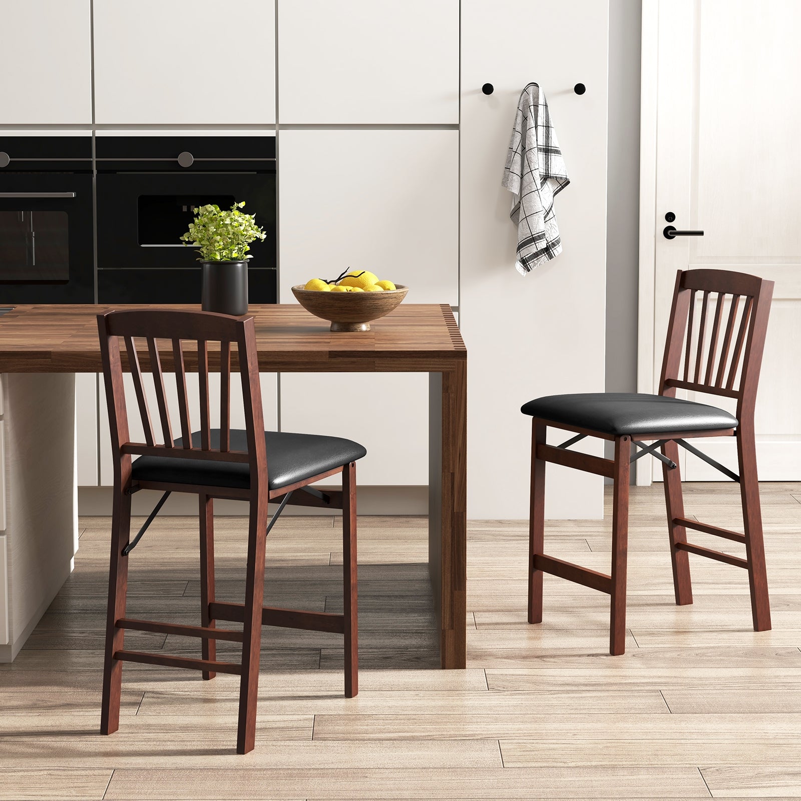 Folding Counter Height Chairs, Set of 2, Padded Seat, Brown Bar Stools at Gallery Canada