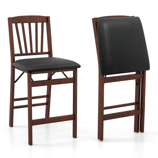 Set of 2 Counter Height Chairs Folding Kitchen Island Stool with Padded Seat, Brown