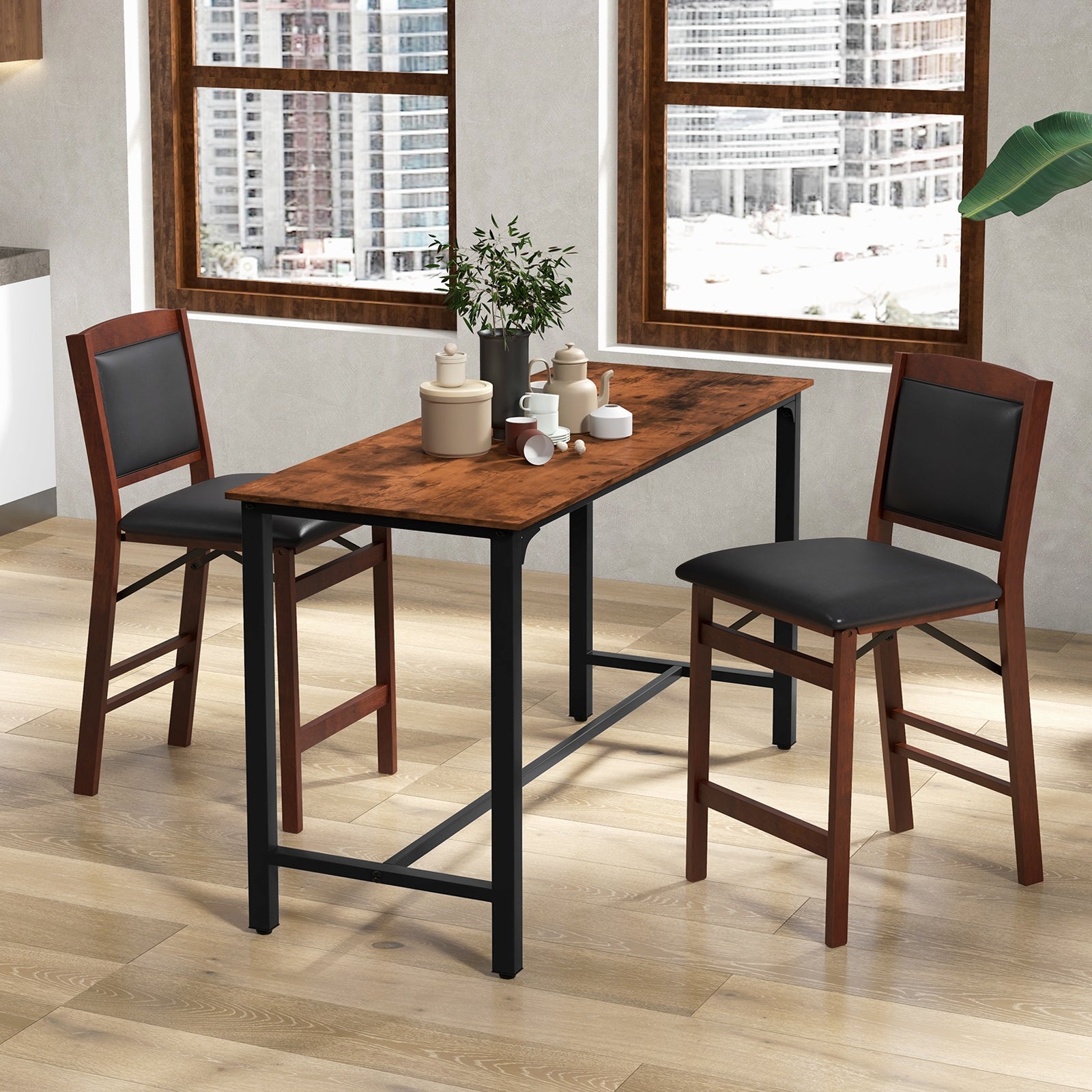 Folding Kitchen Island Stool Set, 2 Pack, Rubber Wood Legs, Brown Bar Stools at Gallery Canada