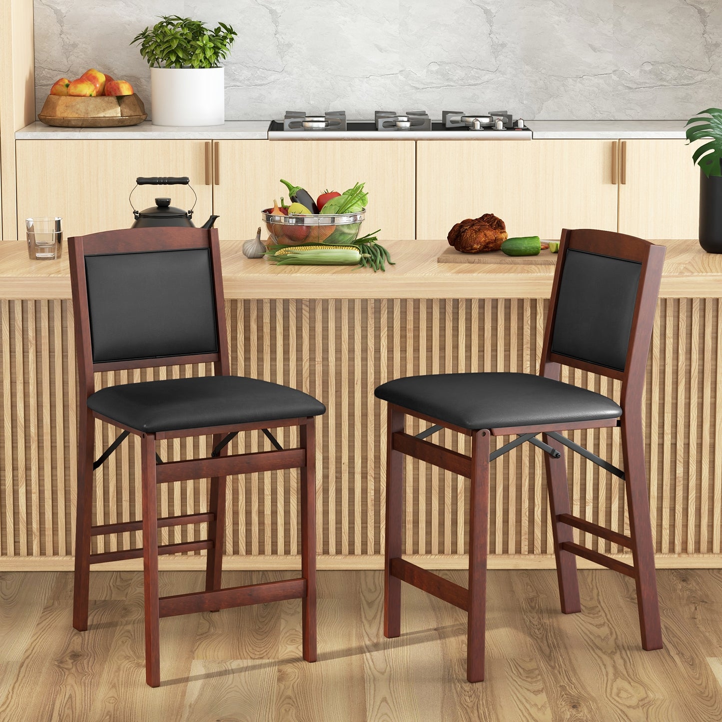 Folding Kitchen Island Stool Set, 2 Pack, Rubber Wood Legs, Brown Bar Stools at Gallery Canada