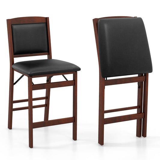 Set of 2 Folding Kitchen Island Stool with Rubber Wood Legs, Brown